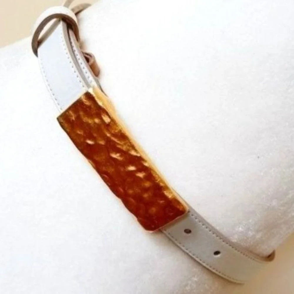 Leatherock Belt Leather 90s Sm‎ Hammered Gold White Modern Brutalist Sculptural